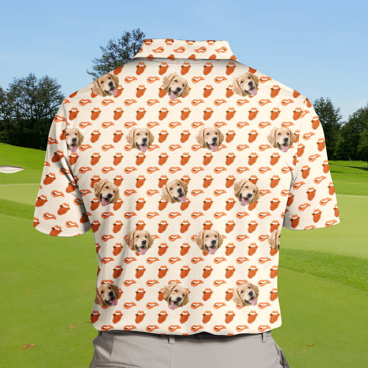 Breathable funny golf shirts with faces on them, available in tall sizes.