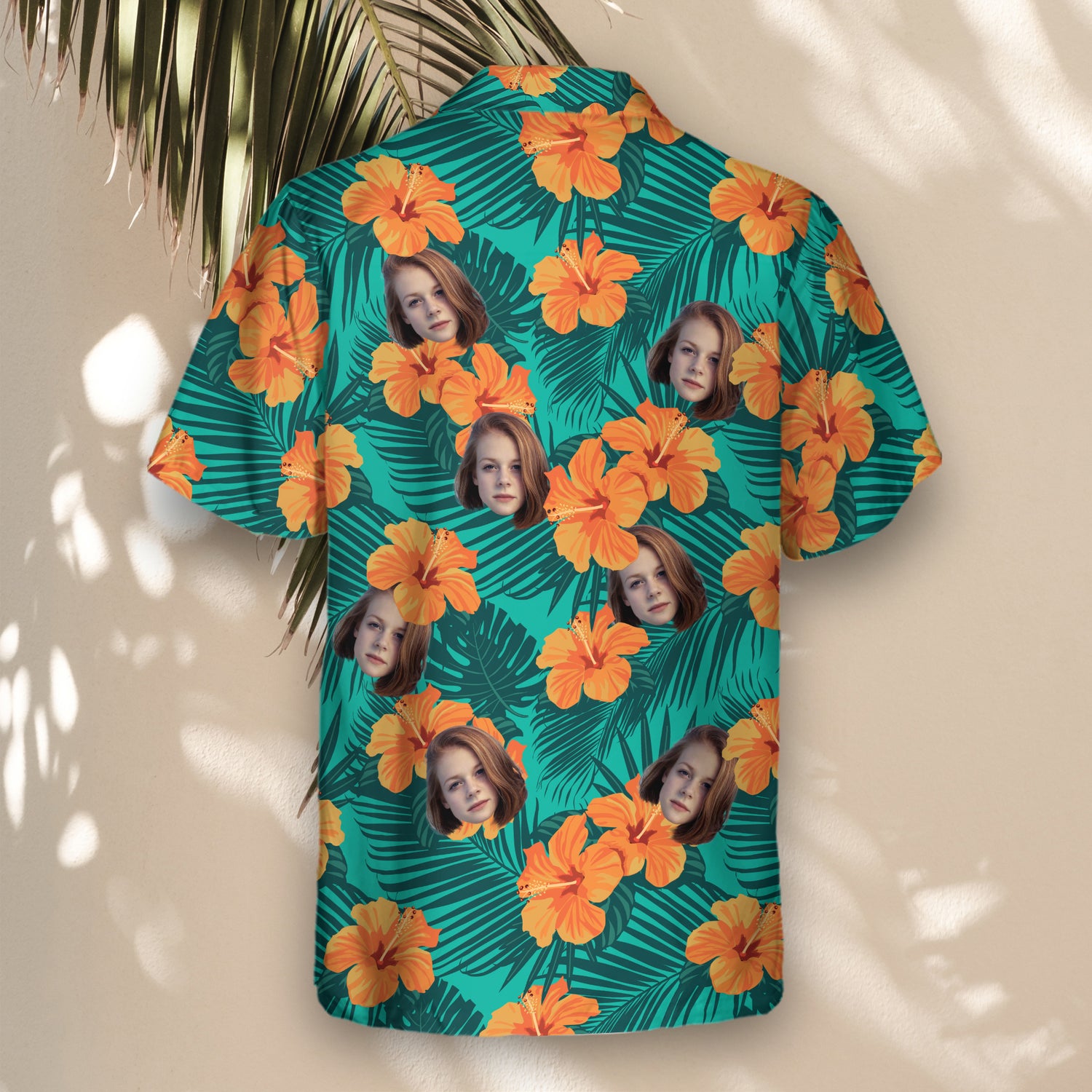 A Tropical Flowers and Palm Leaves Custom Hawaiian Shirt featuring vibrant hibiscus flowers, lush palm leaves, and tropical greenery. This comfortable, short-sleeve shirt offers a relaxed fit, perfect for beach vacations, summer parties, or casual island wear, with a bold and exotic floral design.