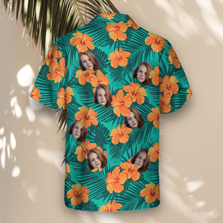 A Tropical Flowers and Palm Leaves Custom Hawaiian Shirt featuring vibrant hibiscus flowers, lush palm leaves, and tropical greenery. This comfortable, short-sleeve shirt offers a relaxed fit, perfect for beach vacations, summer parties, or casual island wear, with a bold and exotic floral design.