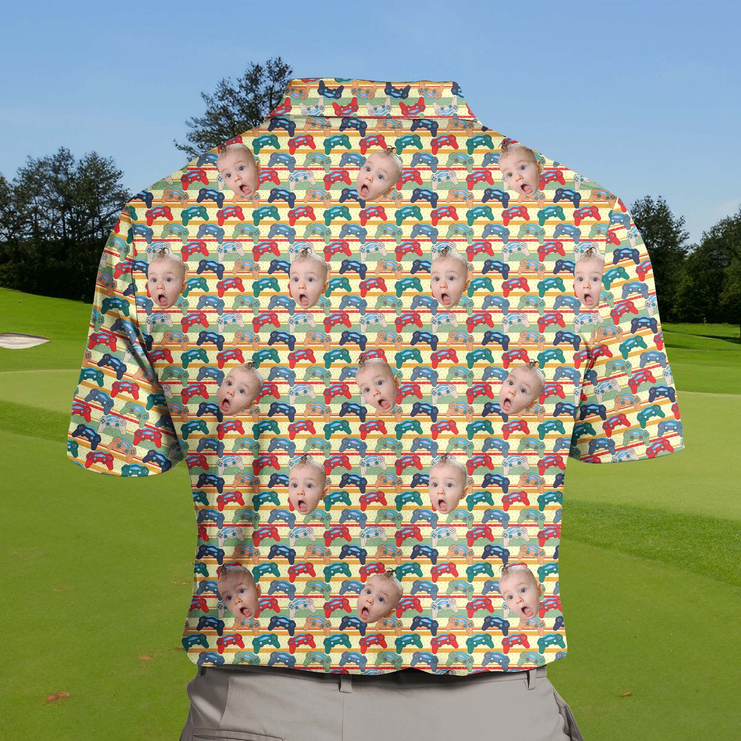 Funny golf shirts with faces on them, made for gamers and golf lovers.