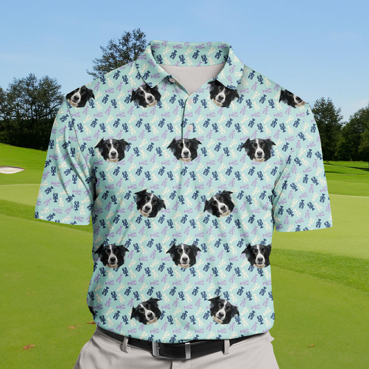 Unique funny golf shirts with faces on them for seafood lovers.