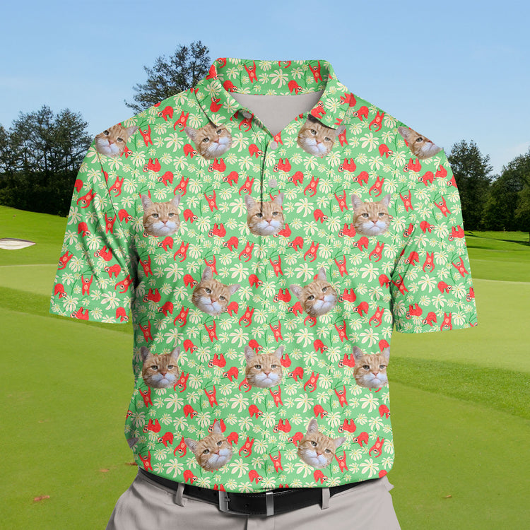 Personalized funny golf shirts featuring cute sloth faces for team golf events.