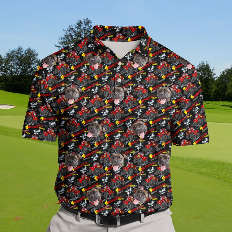 Customizable funny golf shirts with faces on them, perfect for events.