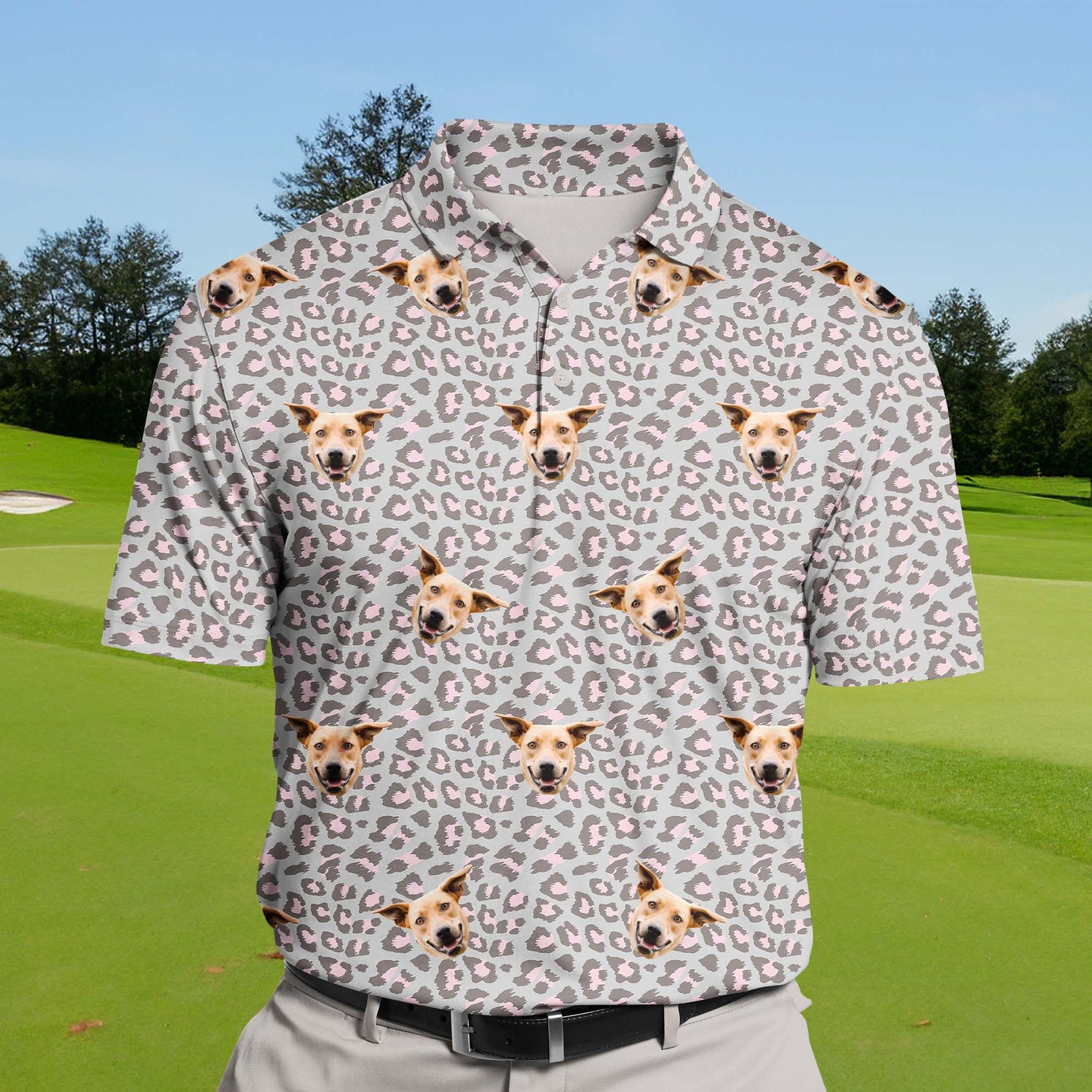 Team golf polos featuring funny faces and stylish designs.