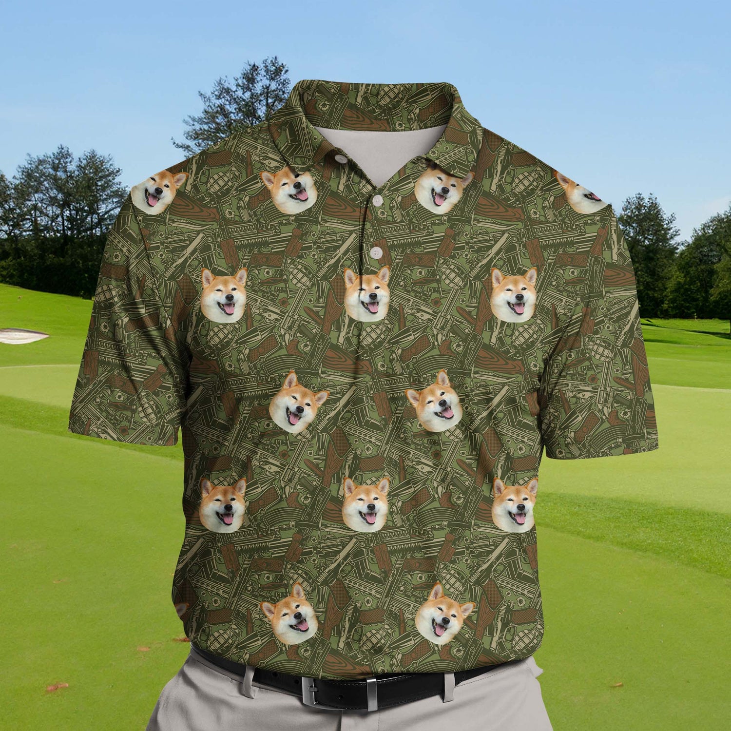 Unique funny golf shirts with faces on them featuring rocket illustrations.