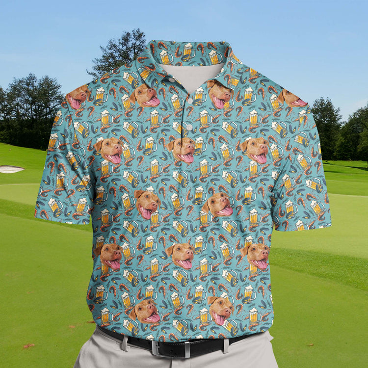 Customizable funny golf shirts with faces on them, perfect for adding a splash of seafood fun to your game.