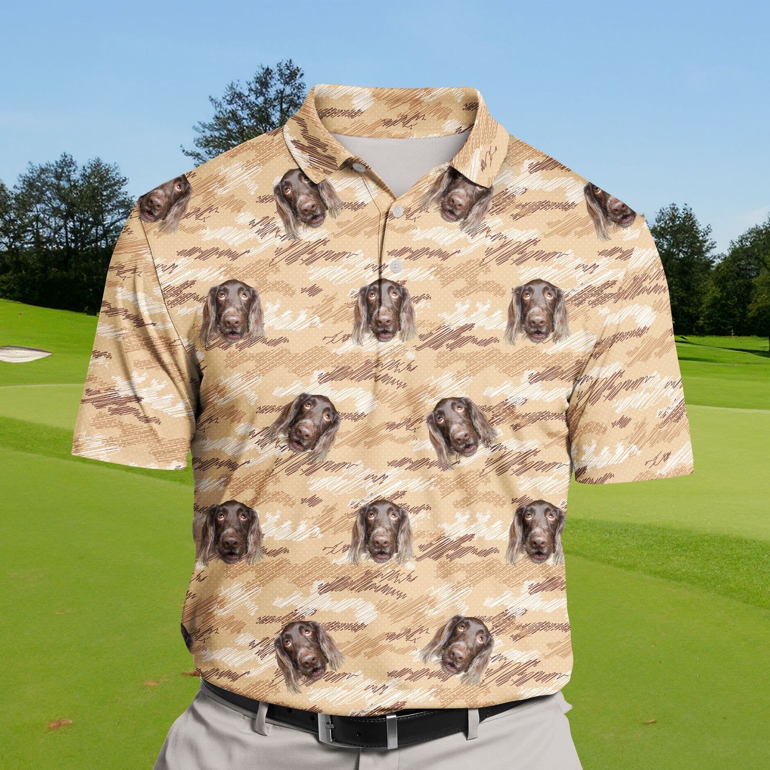 Unique funny golf shirts with faces on them for sharpshooters.
