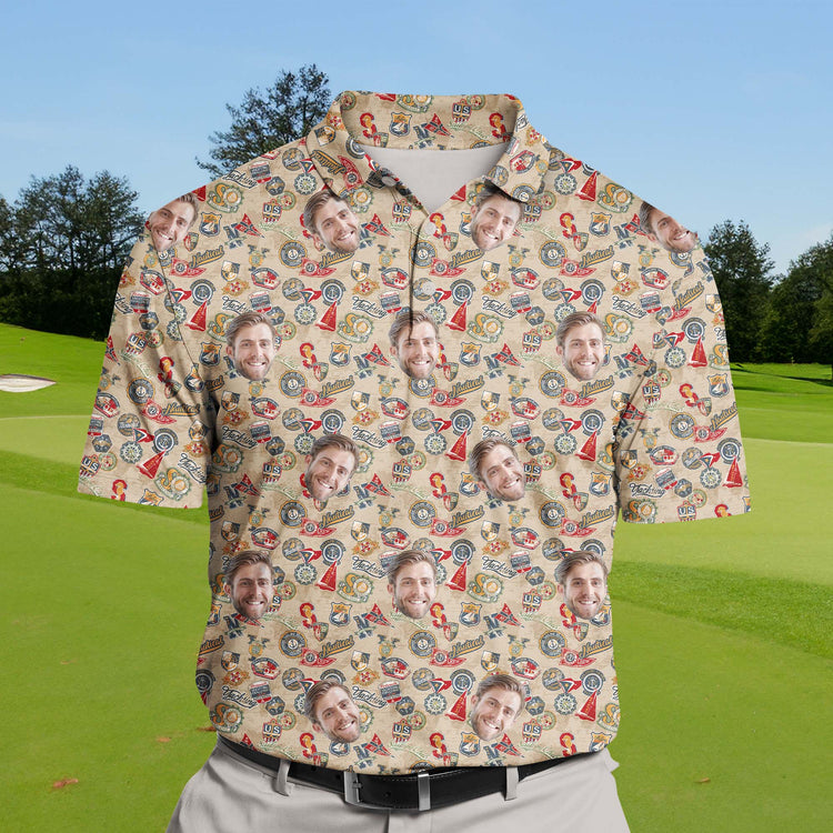Seafarer-themed funny golf shirts with faces on them and UV protection.