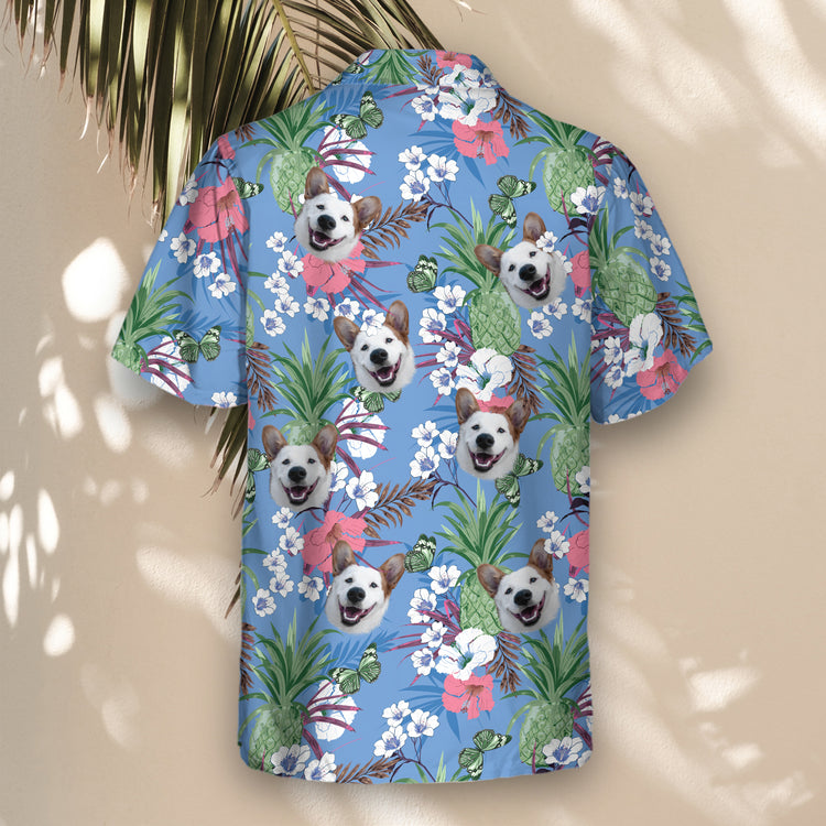 Fun, lightweight custom Hawaiian shirts with tropical flowers and pineapples, plus shirts with faces on them, ideal for colorful, personalized style year-round.