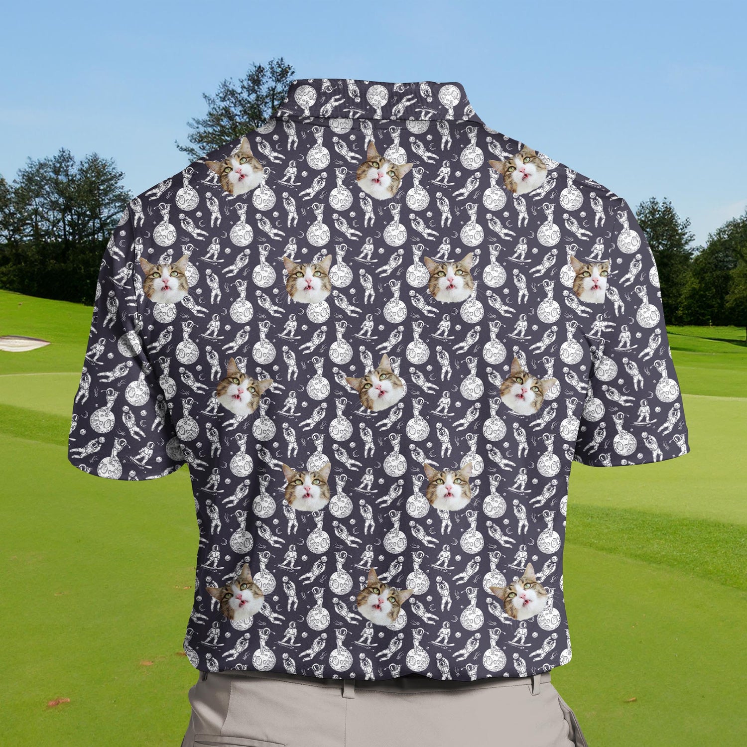 Unique funny golf shirts with faces on them for players.