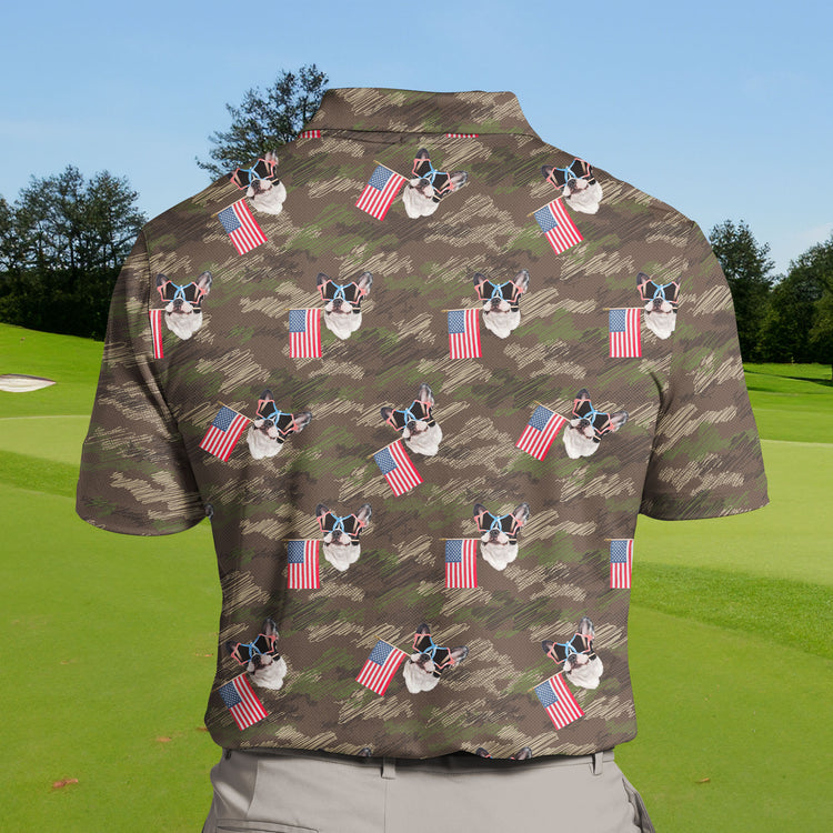 Fun military-inspired funny golf shirts with faces on them for kids.