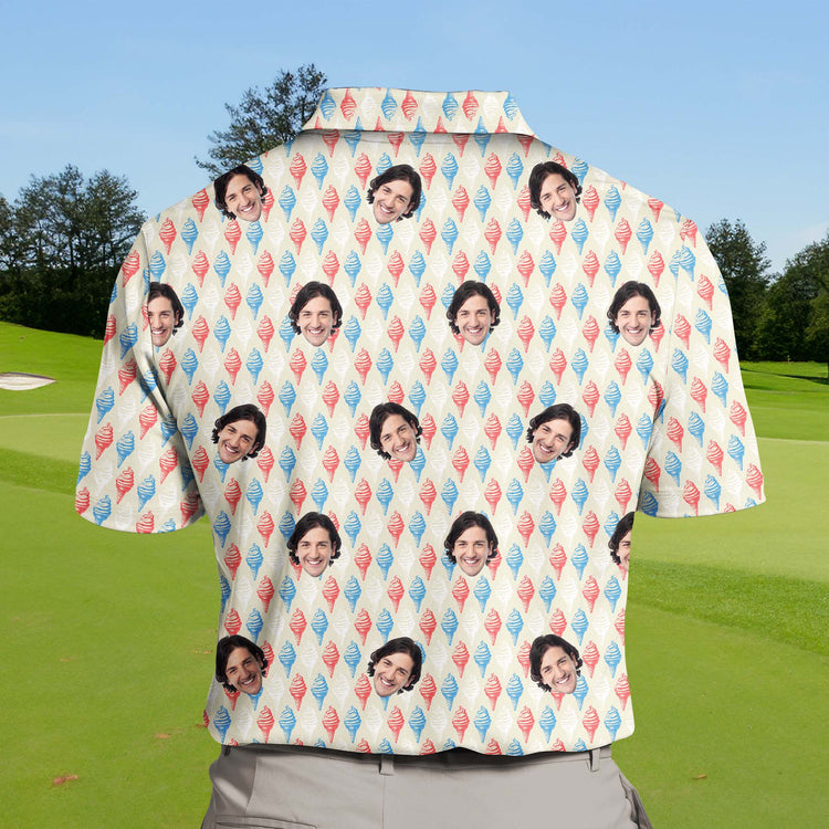 Funny golf shirts with faces on them, featuring a delightful ice cream theme for a cool, stylish look.