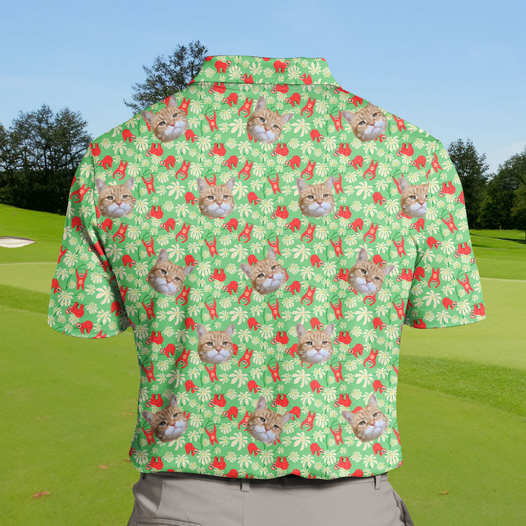 Tropical-themed funny golf shirts with sloth faces on them for summer golfing.
