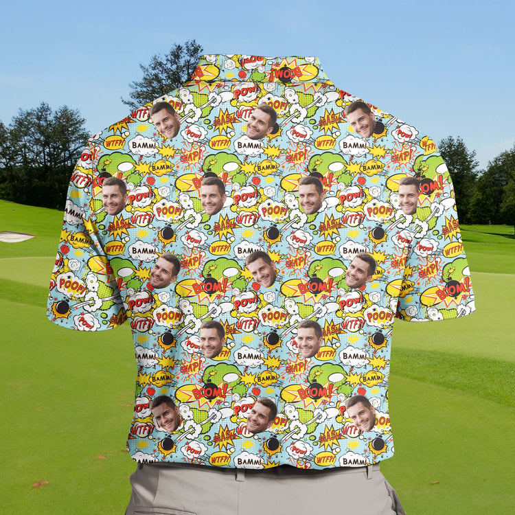 Get noticed on the greens with Dynamic Boom, featuring funny golf shirts with faces on them for a playful golf experience.