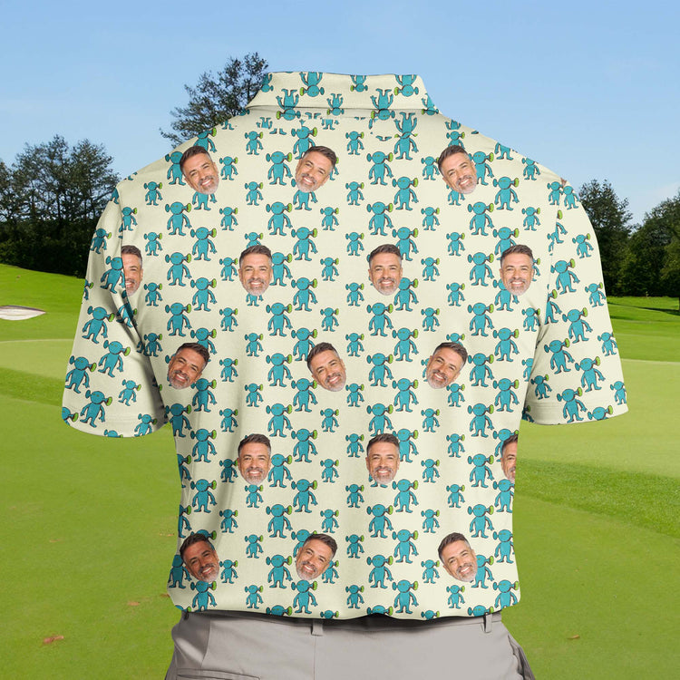 Bright and colorful funny golf shirts with fun characters.