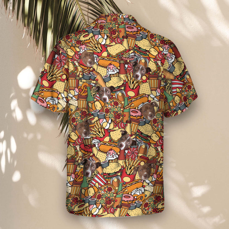 A fun and vibrant Fast Food Party Custom Hawaiian Shirt featuring delicious food designs like burgers, fries, cheese, lettuce, and refreshing drinks. Perfect for food lovers, this shirt combines a casual, summer vibe with tasty meal-inspired artwork, making it ideal for parties, festivals, and casual outings.