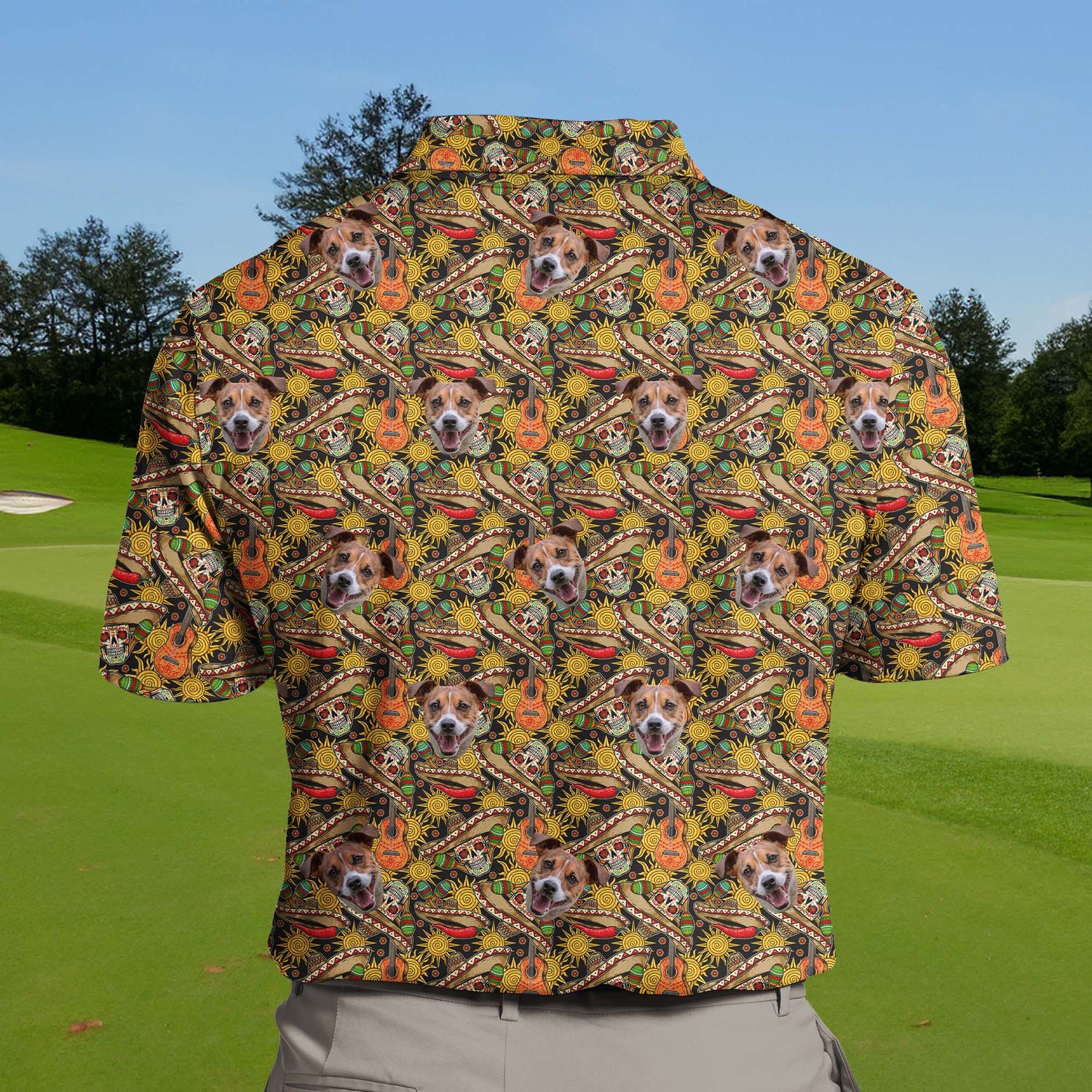 Unique golf shirts with carnival themes, funny golf shirts with faces on them.
