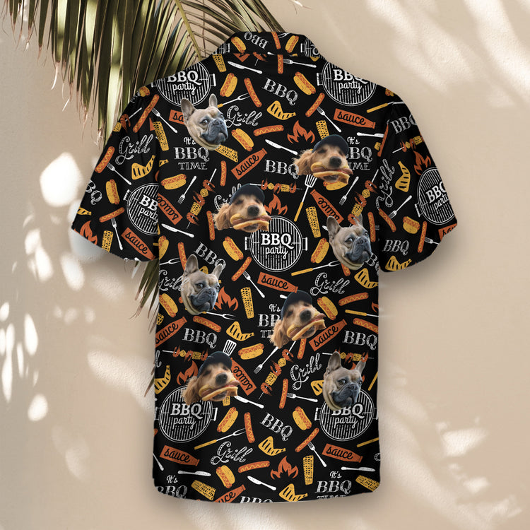 Custom Hawaiian shirts with BBQ designs and shirts with faces on them, featuring grill scenes and picnic vibes, perfect for casual, comfy summer cookouts.