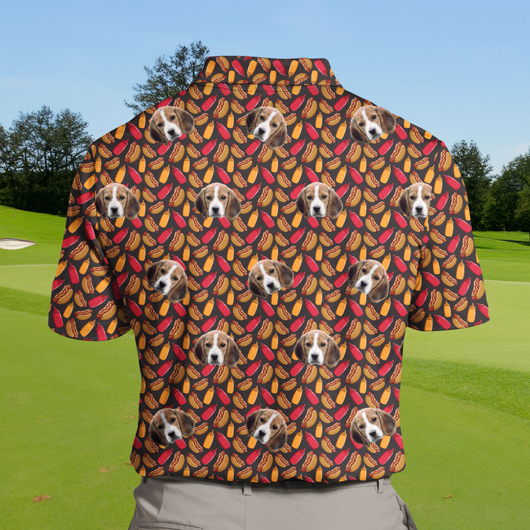 Colorful funny golf shirts with faces on them, ideal for food enthusiasts.