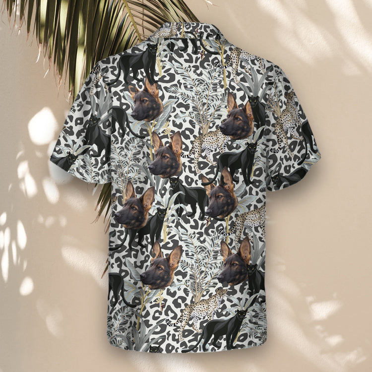 Stand out in Jungle Prowl Custom Hawaiian Shirts with Faces or Logos, featuring panther prints and lush exotic foliage.
