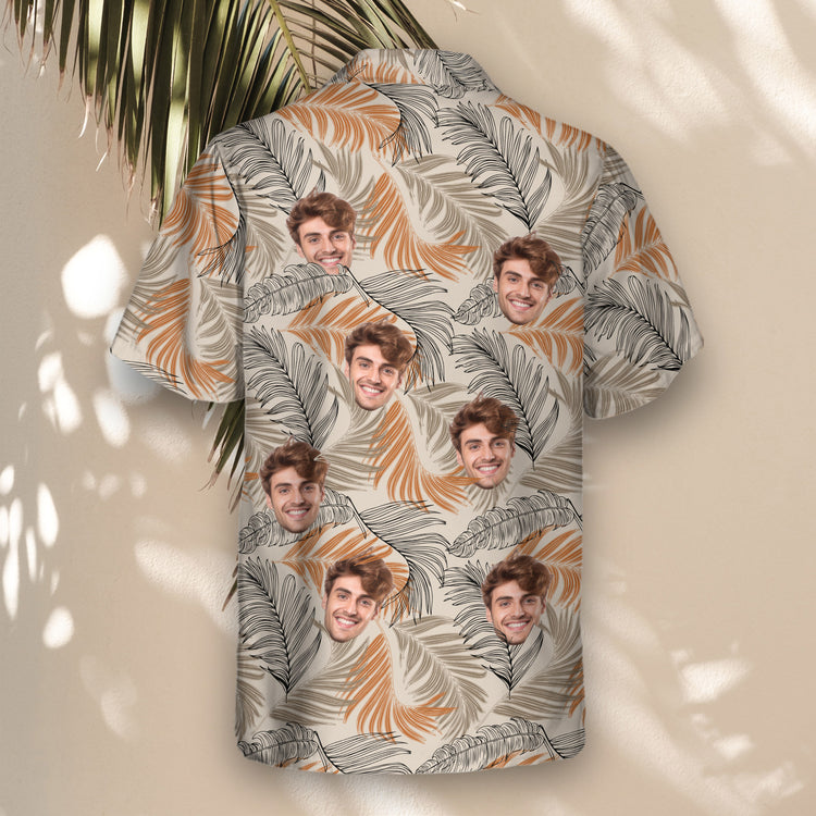 Tropical custom Hawaiian shirts with faces on them, showcasing fresh, vibrant foliage designs, perfect for beach trips, events, or standing out in style.