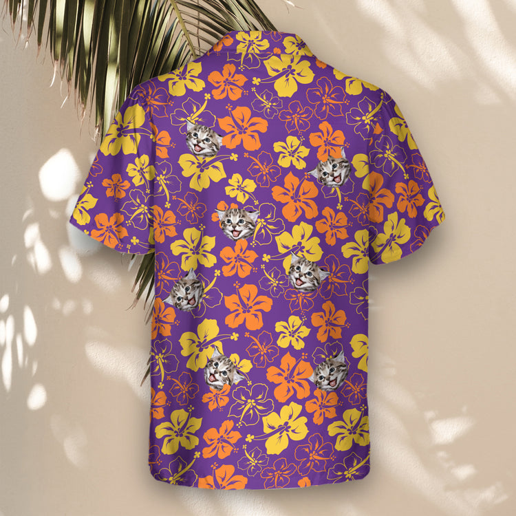 A Purple Floral Hibiscus Custom Hawaiian Shirt featuring vibrant purple hibiscus flowers and tropical floral accents. This comfortable, short-sleeve shirt is perfect for beach vacations, summer parties, or casual island wear, offering a bold and tropical design with a relaxed fit.