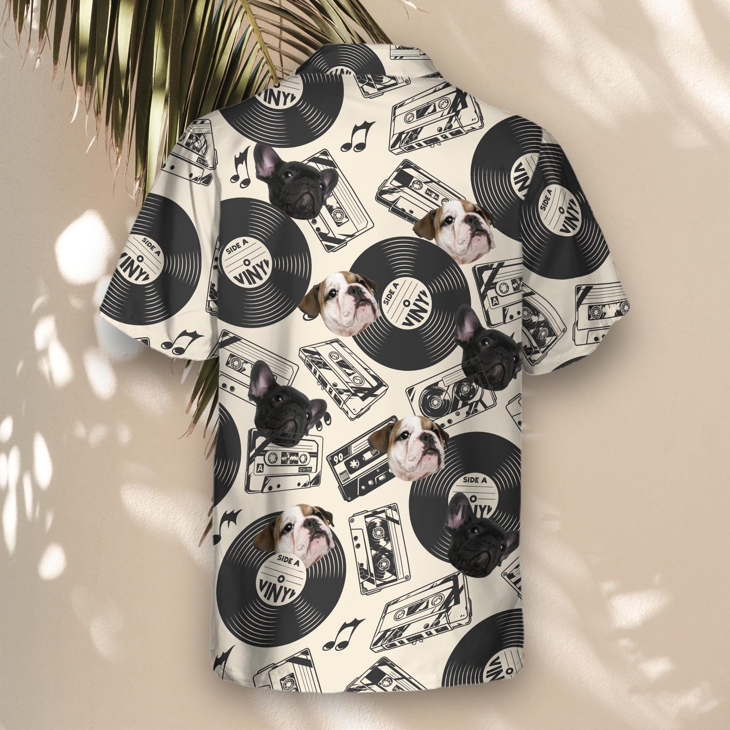 Jam out with custom Hawaiian shirts with faces on them, featuring vintage vinyl records, ideal for music lovers seeking a unique, tropical-inspired look.