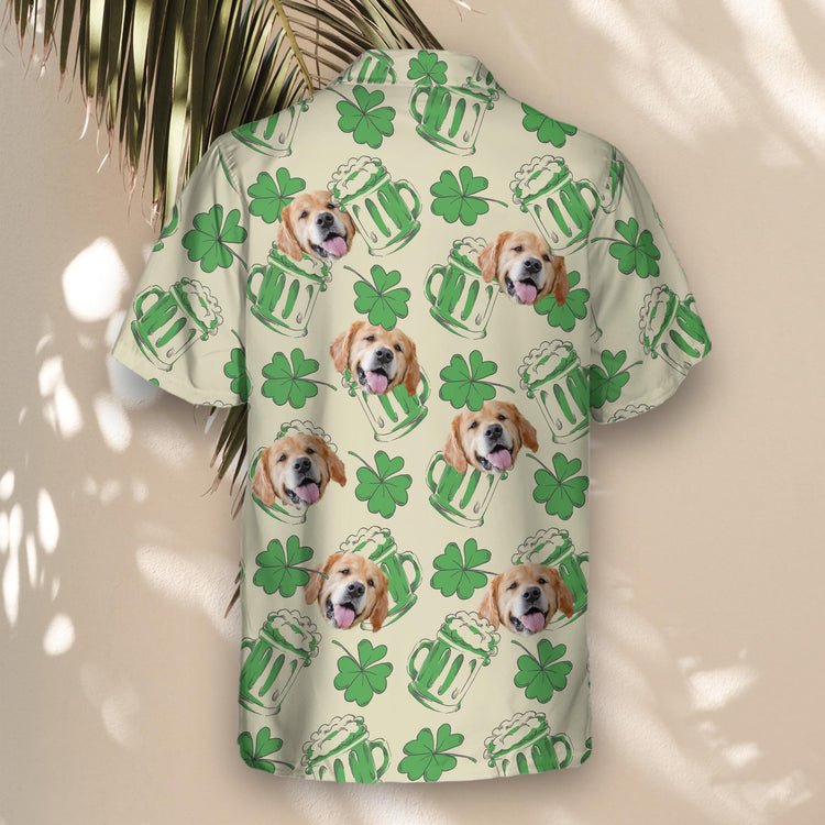 Fun custom Hawaiian shirts with faces on them, featuring clovers, shamrocks, and green designs, perfect for adding a festive touch to Saint Patrick’s Day.
