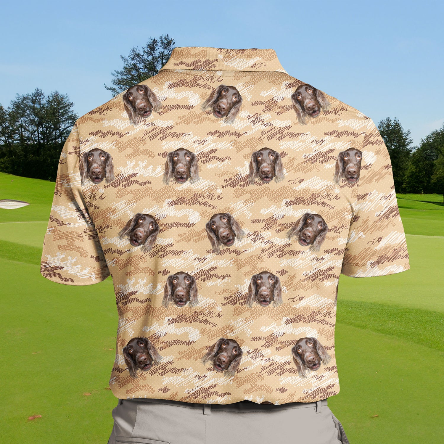 Fun military-inspired funny golf shirts with faces on them for kids.