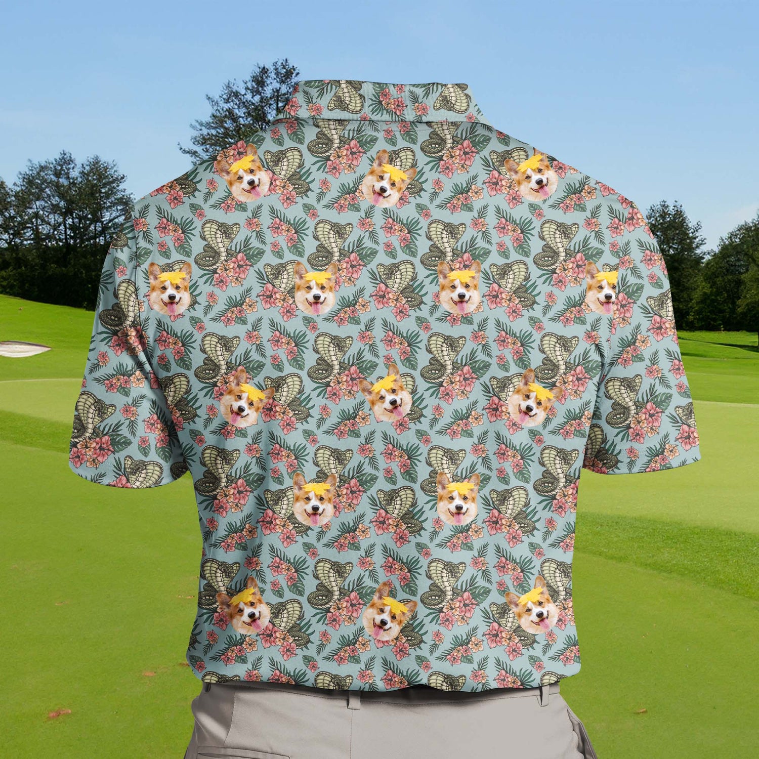 Unique funny golf shirts with faces on them, perfect for sunny days.