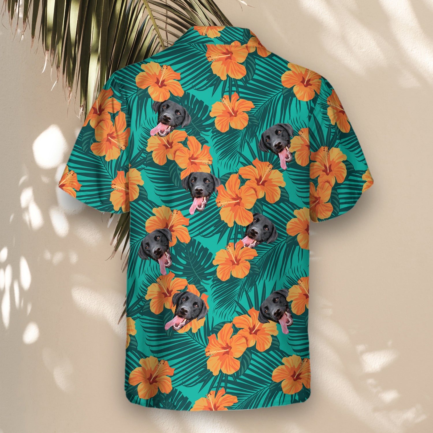 A Tropical Flowers and Palm Leaves Custom Hawaiian Shirt featuring vibrant hibiscus flowers, lush palm leaves, and tropical greenery. This comfortable, short-sleeve shirt offers a relaxed fit, perfect for beach vacations, summer parties, or casual island wear, with a bold and exotic floral design.