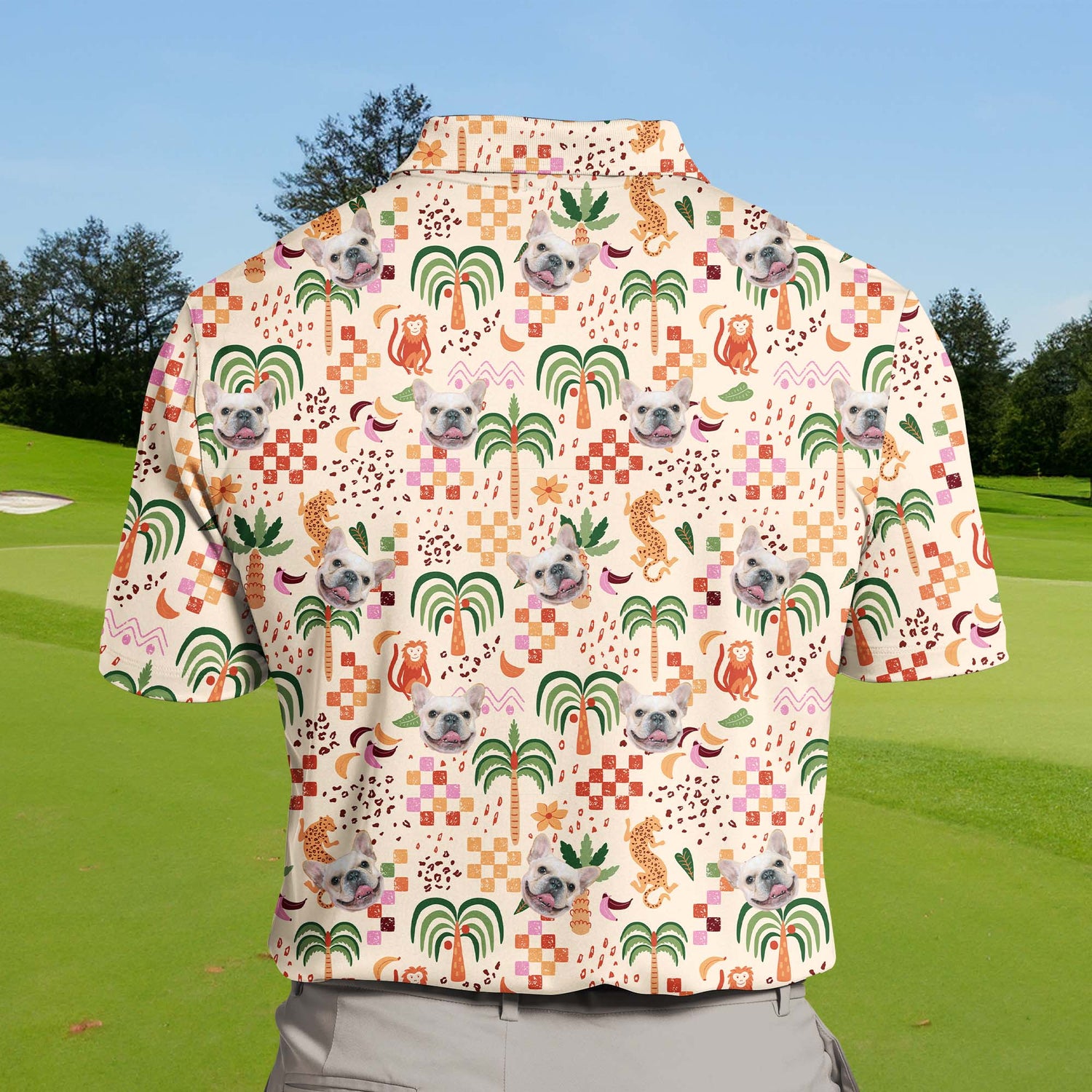 Stylish Tropical Summer Vacation shirt designed for funny golf shirts with faces on them, ensuring comfort and fun on the golf course.
