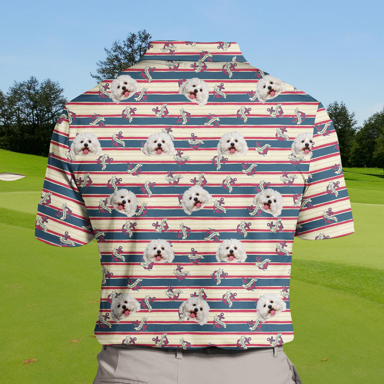 Stylish funny golf shirts with faces on them featuring anchors and ships.