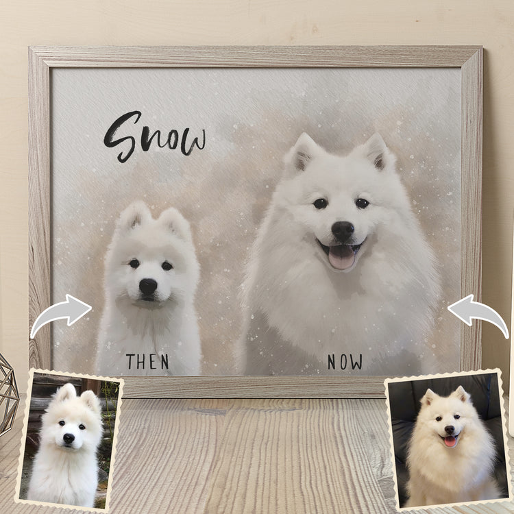 Celebrate your pet's growth with our Before-and-After Pet Portrait! Our skilled pet portrait artists turn your pictures into drawings, creating beautiful animal portraits. Perfect for custom dog portraits or cat portraits, this sentimental artwork captures every stage of their journey!