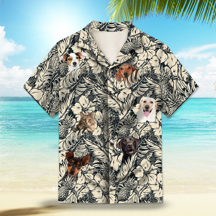 Image: Botanical Tropical Garden in Black and Ivory Custom Hawaiian Shirt. Featuring elegant botanical designs in a monochrome color scheme, perfect for a stylish tropical look. Alt text for accessibility.