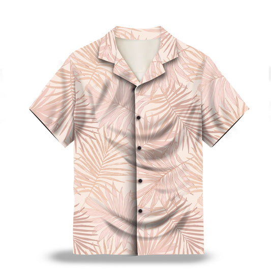 Image: Botanical Tropical Leaf in Pastel Blush Pink Custom Hawaiian Shirt. Featuring elegant tropical leaf designs in a soft pastel pink hue, perfect for a stylish summer look. Alt text for accessibility.