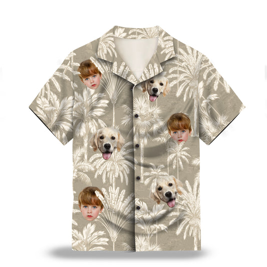 Image: Tropical Tree in Cotton Grey and Ivory Custom Hawaiian Shirt. Featuring a stylish tropical tree design in a monochrome color palette of cotton grey and ivory, perfect for a classic Hawaiian look. Alt text for accessibility.