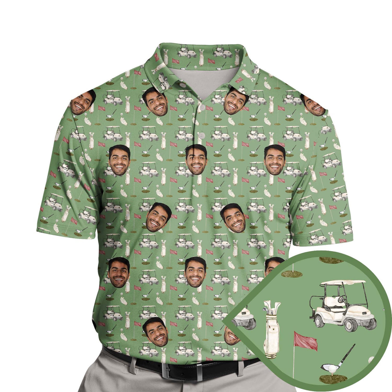 Funny golf shirts with faces on them for a unique style.