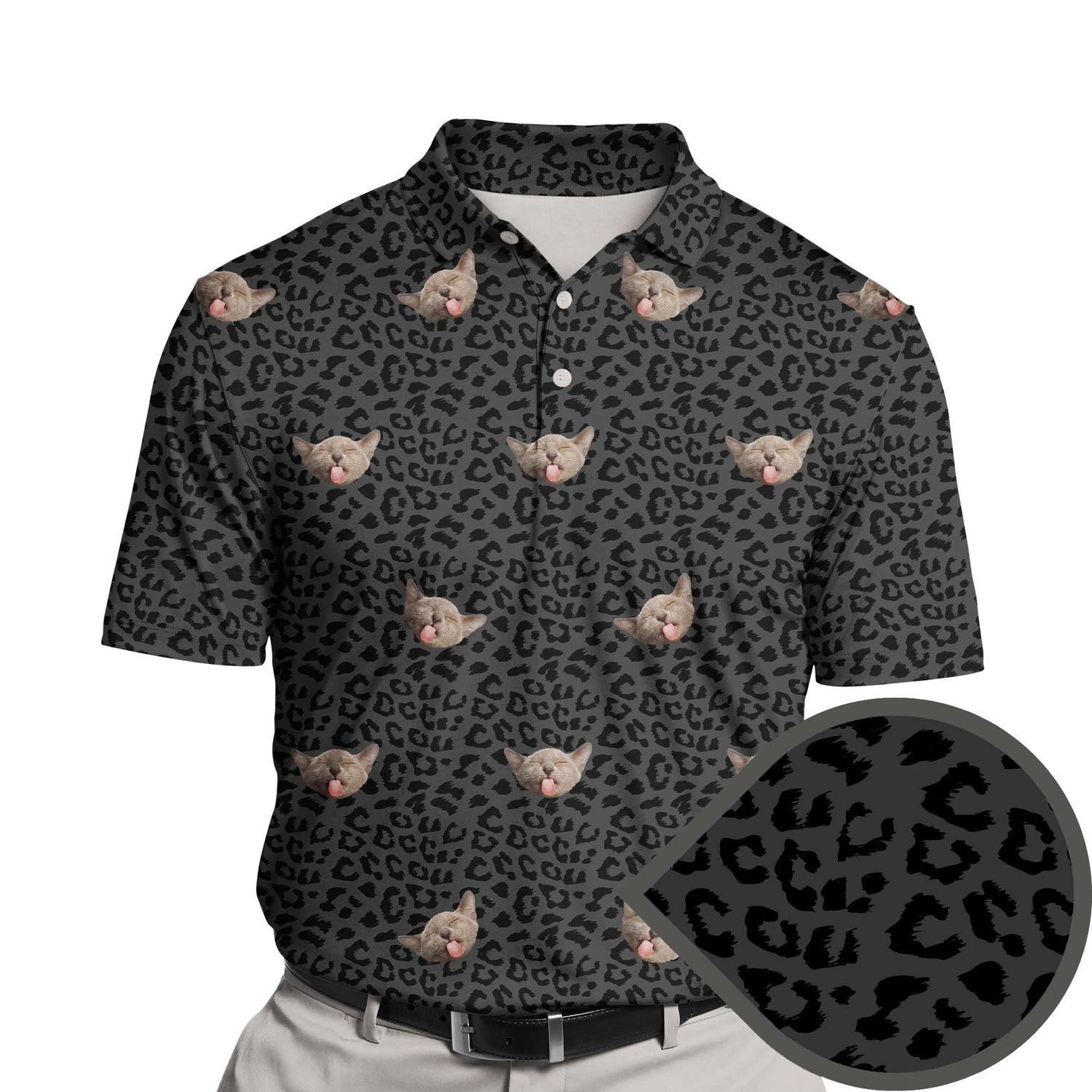 Funny golf shirts with faces on them featuring playful animal designs.