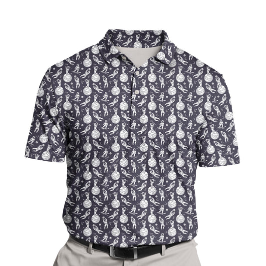 Customizable funny golf shirts with astronaut graphics.
