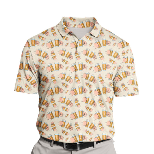 Cheerful Oktoberfest festival-themed funny golf shirts with faces.