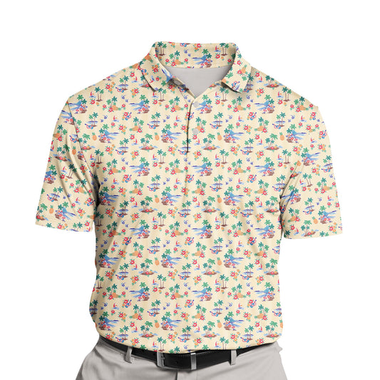 Custom tropical golf shirts with faces on them for summer fun.