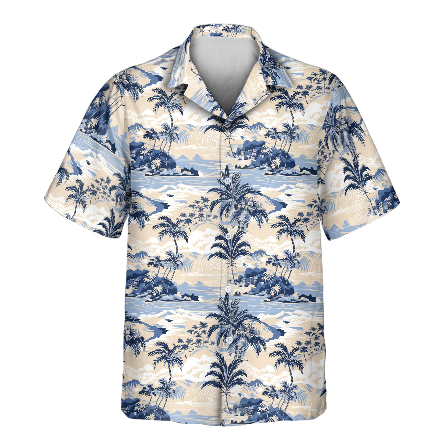 Timeless custom Hawaiian shirts with faces on them, showcasing vintage-inspired island life and ocean waves, ideal for adding a classic tropical touch.