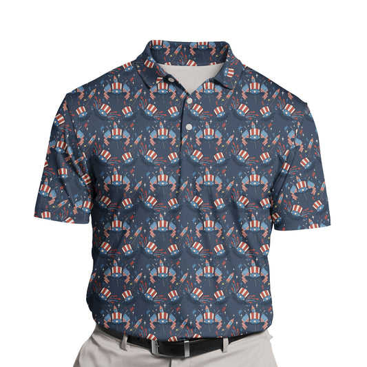 Custom funny golf shirts with faces and American logos for team events.