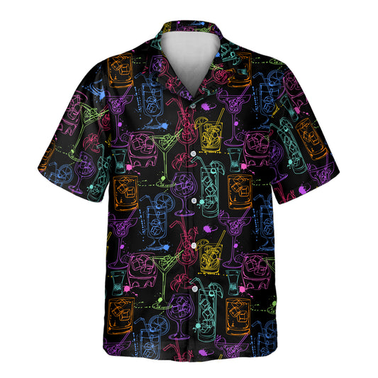 Cocktail-themed Sip & Sway Custom Hawaiian Shirts with Faces or Logos, designed with margaritas and tropical drink patterns.