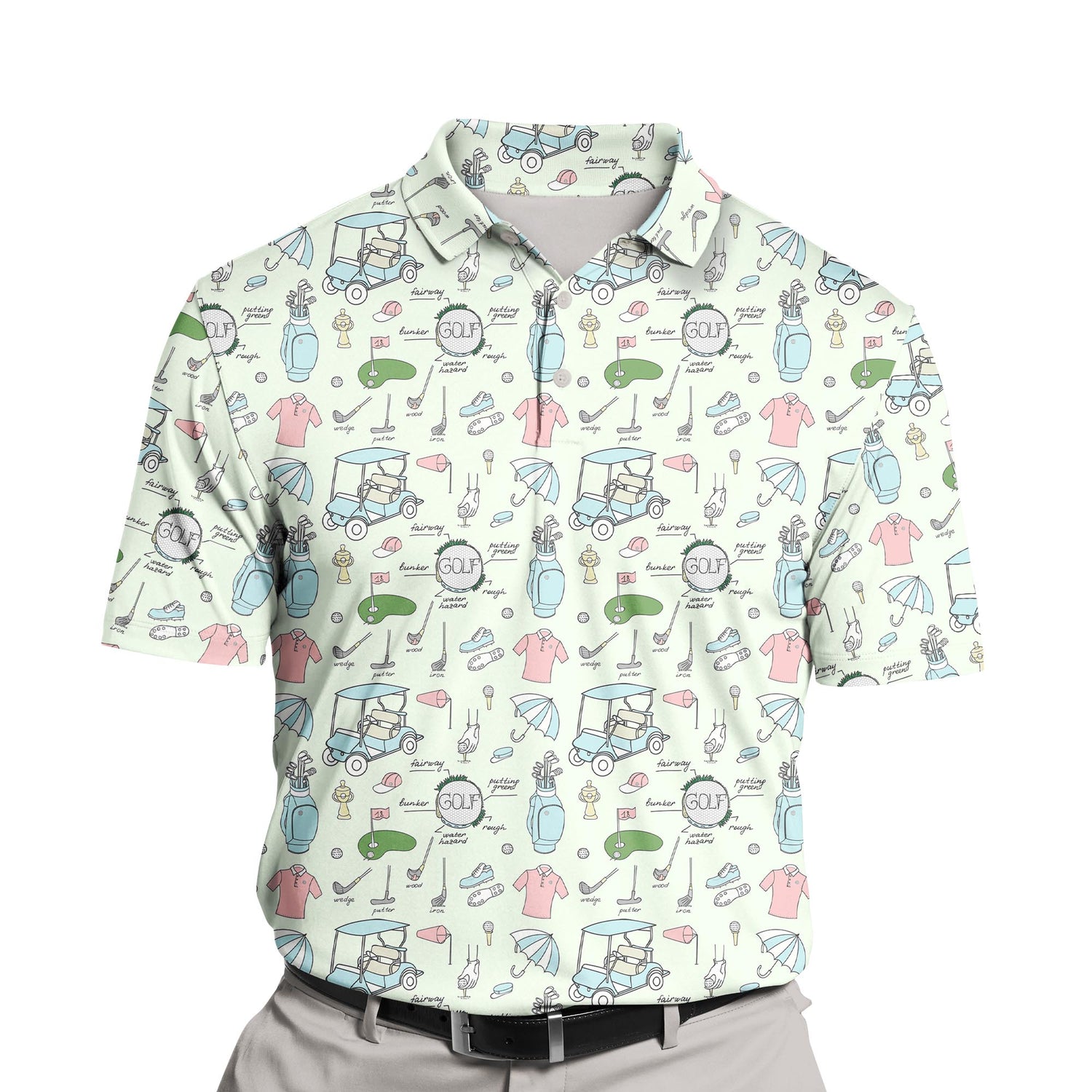 Customizable funny golf shirts with faces on them for a unique style.
