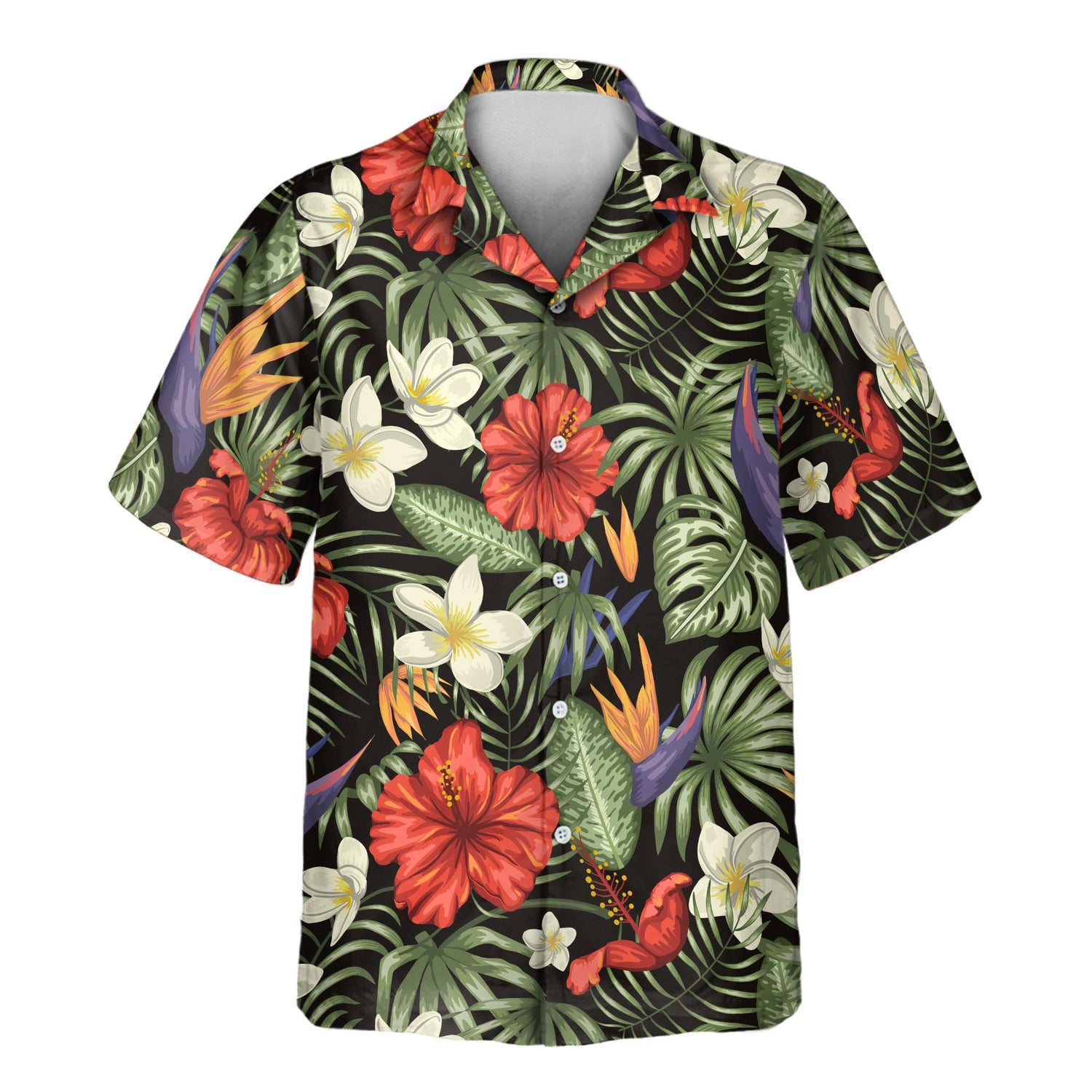 Step into paradise with custom Hawaiian shirts featuring frangipani, tropical leaves, and hibiscus. Personalize shirts with faces on them for a stylish, relaxed look.
