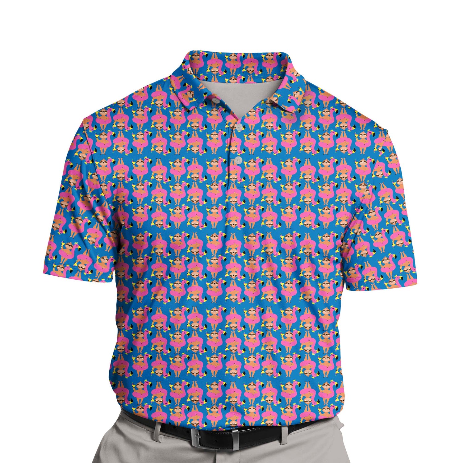 Custom funny golf shirts with faces on them for summer vacations.