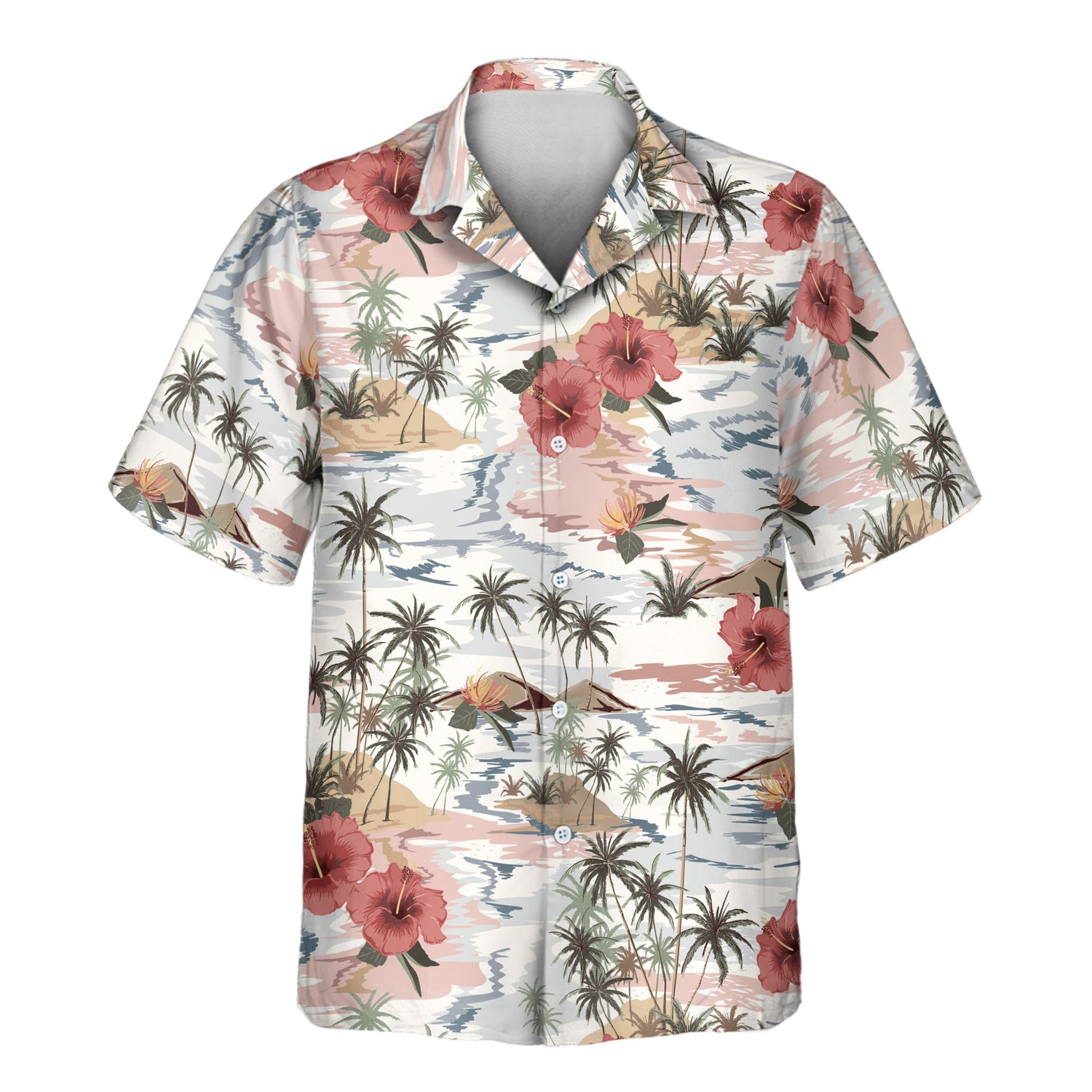 Get island vibes with custom Hawaiian shirts featuring colorful hibiscus and palm trees. Add faces on them for a fun, personalized tropical style.
