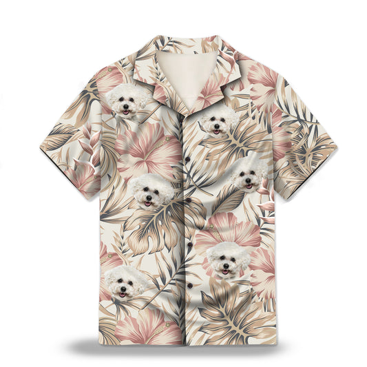 Image: Vintage Hibiscus Flowers Palm Leaves Custom Hawaiian Shirt. Classic design with hibiscus flowers and palm leaves in a vintage style. Perfect for a tropical getaway. Alt text for accessibility.